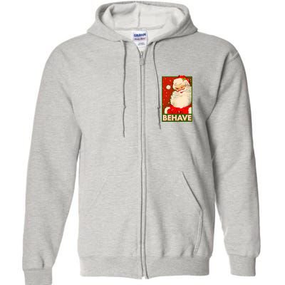 Vintage Christmas Behave Winking Santa Claus Full Zip Hoodie