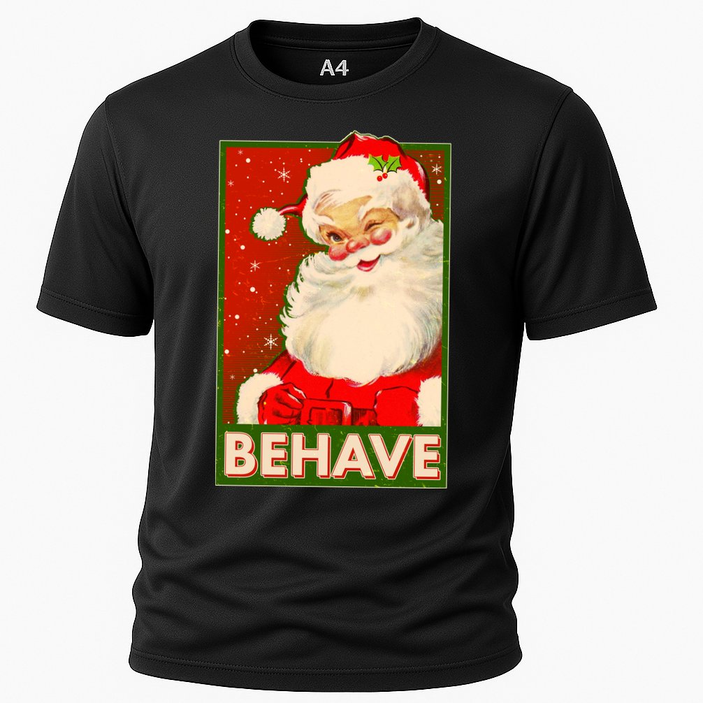 Vintage Christmas Behave Winking Santa Claus Cooling Performance Crew T-Shirt