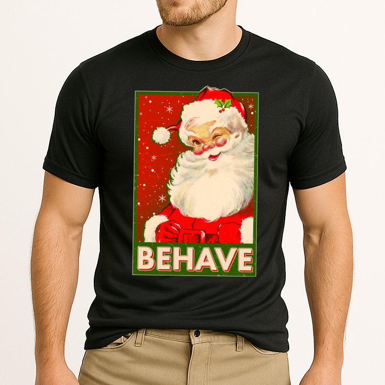 Vintage Christmas Behave Winking Santa Claus Cooling Performance Crew T-Shirt