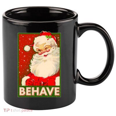 Vintage Christmas Behave Winking Santa Claus 11oz C Handle Ceramic Mug