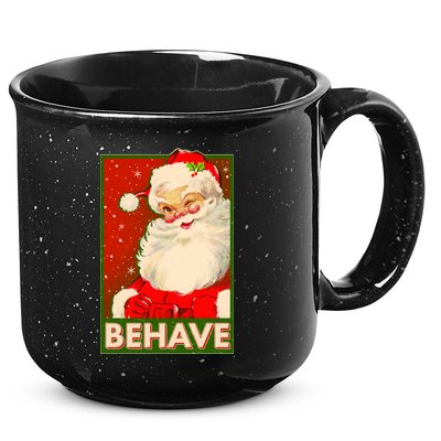 Vintage Christmas Behave Winking Santa Claus 15oz Campfire Ceramic Mug