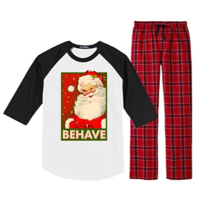 Vintage Christmas Behave Winking Santa Claus Raglan Sleeve Pajama Set