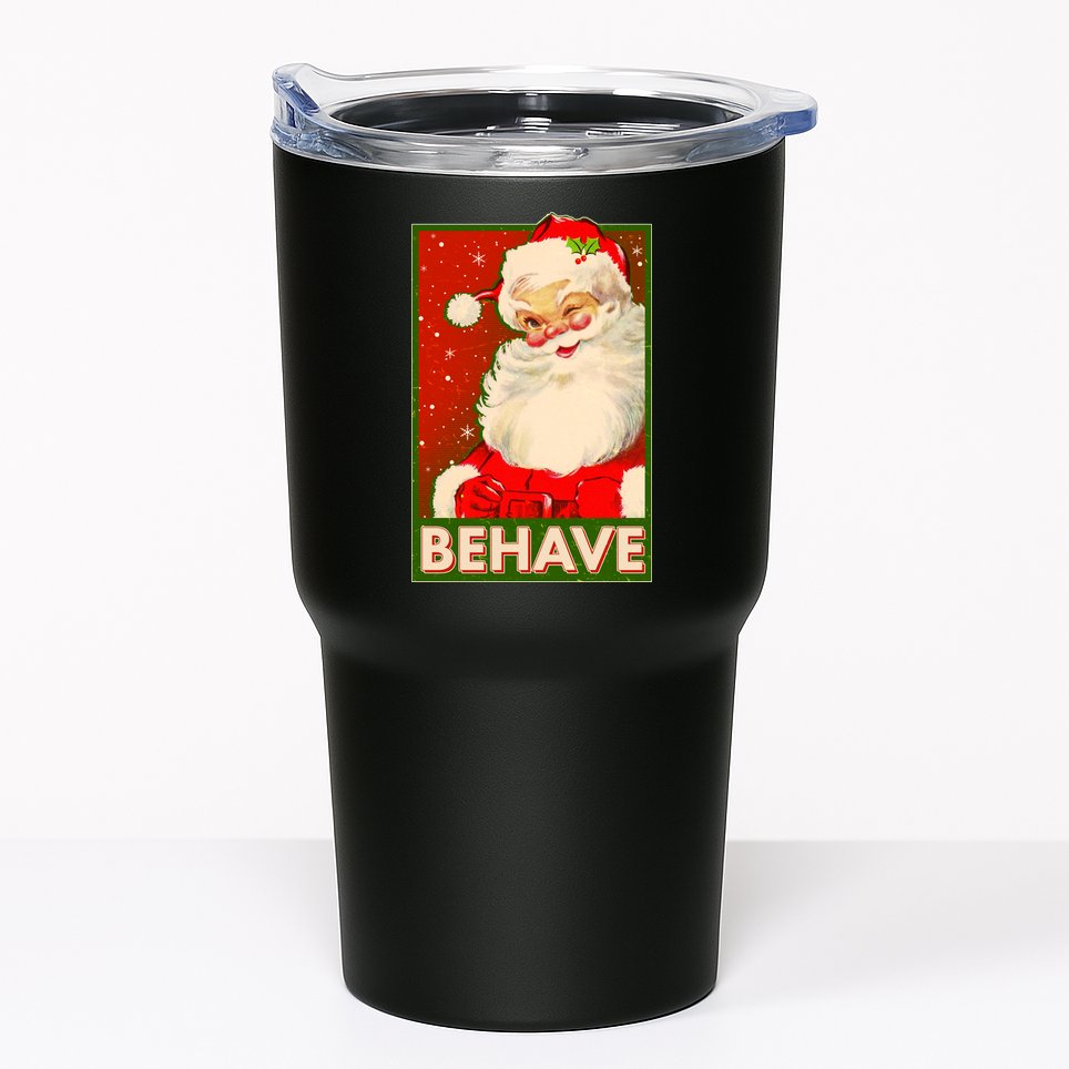 Vintage Christmas Behave Winking Santa Claus Tumbler