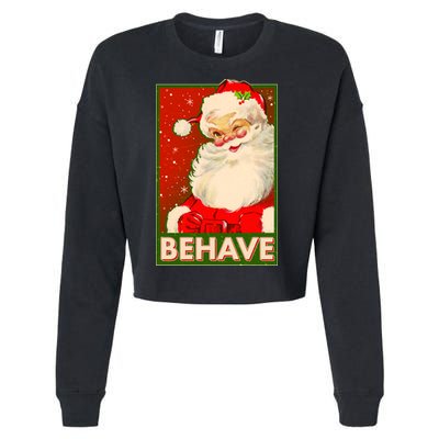 Vintage Christmas Behave Winking Santa Claus Cropped Pullover Crew