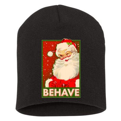 Vintage Christmas Behave Winking Santa Claus Short Acrylic Beanie