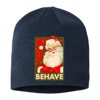 Vintage Christmas Behave Winking Santa Claus Sustainable Beanie