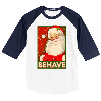 Vintage Christmas Behave Winking Santa Claus Baseball Sleeve Shirt