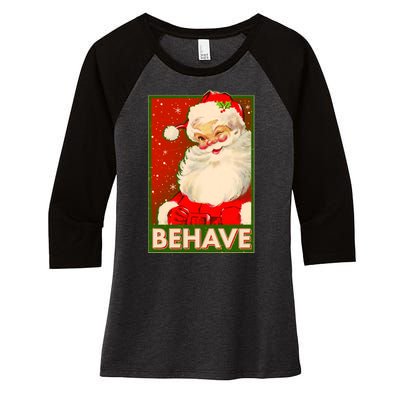 Vintage Christmas Behave Winking Santa Claus Women's Tri-Blend 3/4-Sleeve Raglan Shirt