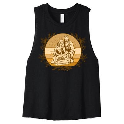 Vintage Christmas Nativity Scene Women's Racerback Cropped Tank