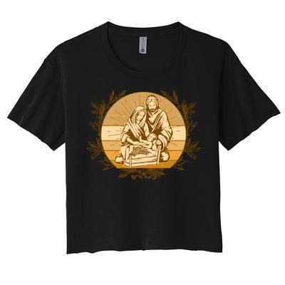 Vintage Christmas Nativity Scene Women's Crop Top Tee