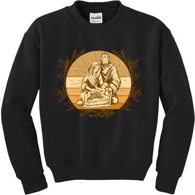Vintage Christmas Nativity Scene Kids Sweatshirt