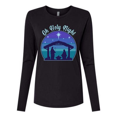 Vintage Christmas Oh Holy Night Nativity Scene Womens Cotton Relaxed Long Sleeve T-Shirt