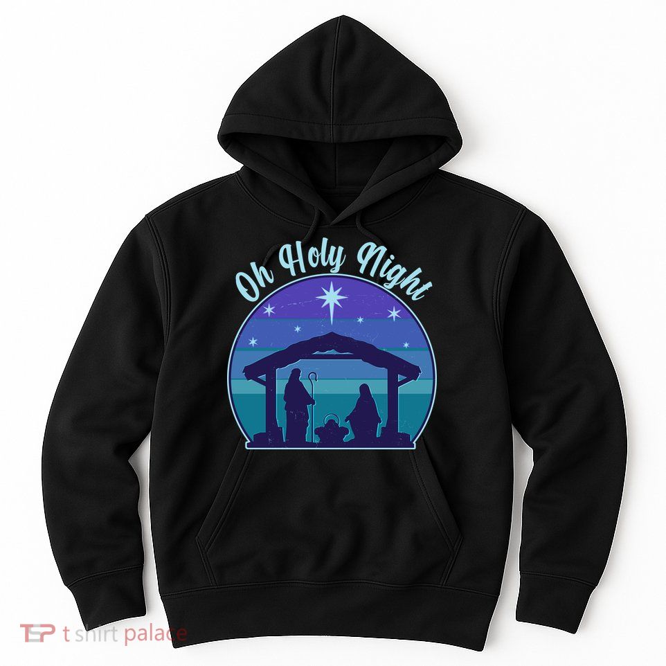 Vintage Christmas Oh Holy Night Nativity Scene Hoodie