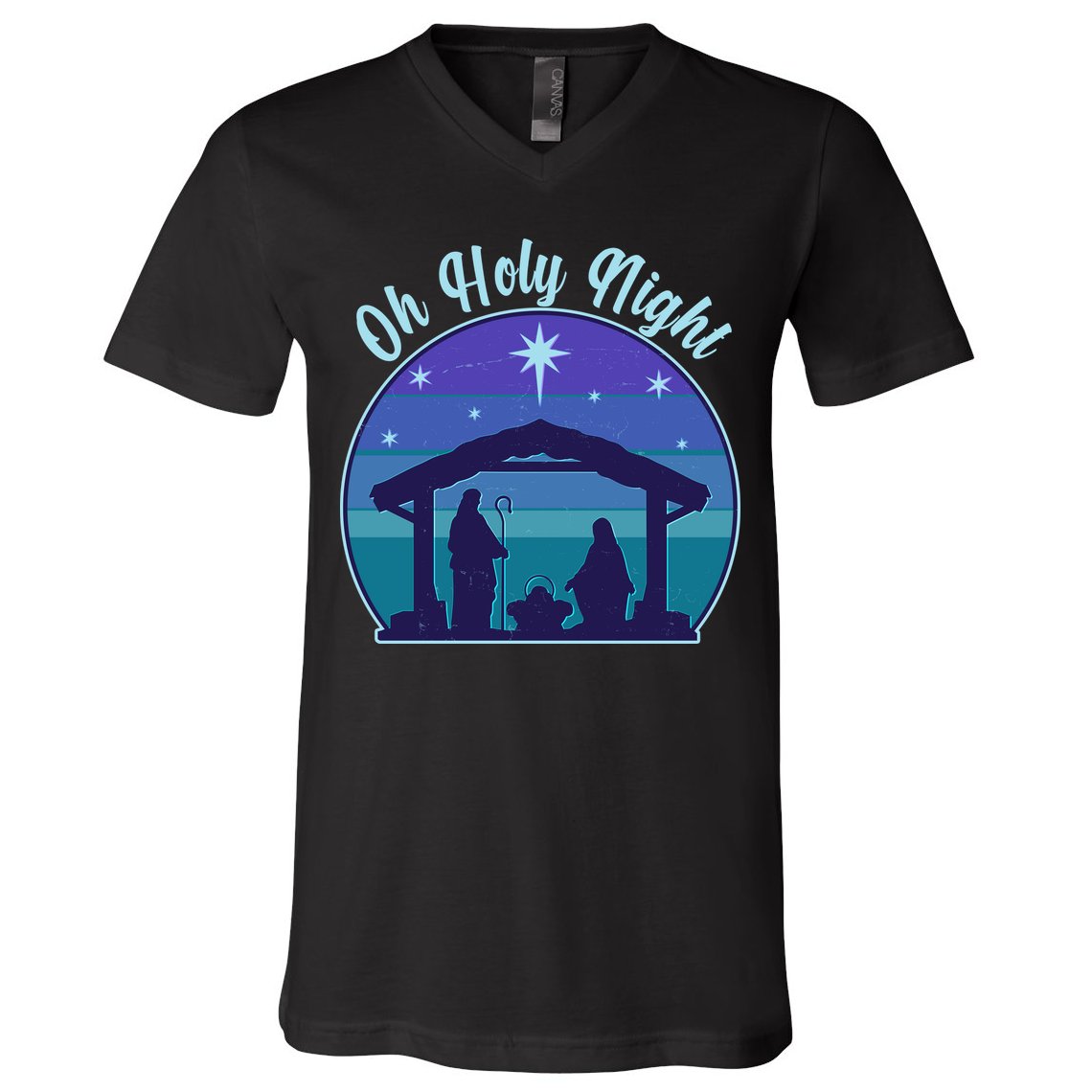 Vintage Christmas Oh Holy Night Nativity Scene V-Neck T-Shirt
