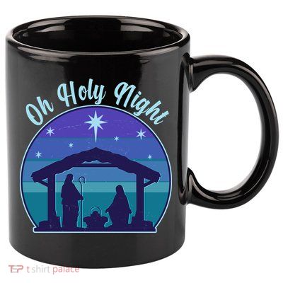 Vintage Christmas Oh Holy Night Nativity Scene 11oz C Handle Ceramic Mug