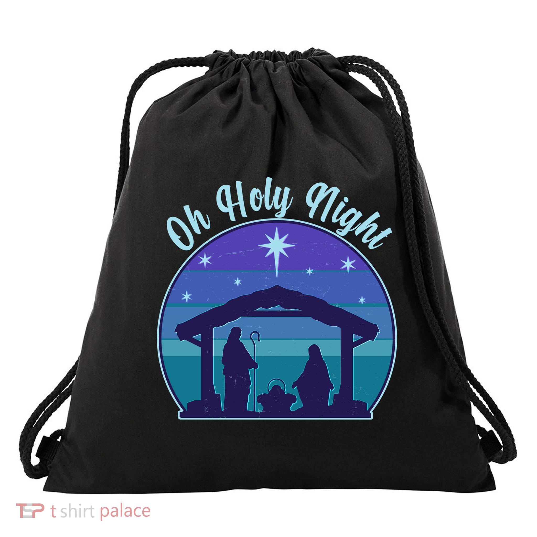 Vintage Christmas Oh Holy Night Nativity Scene Drawstring Bag