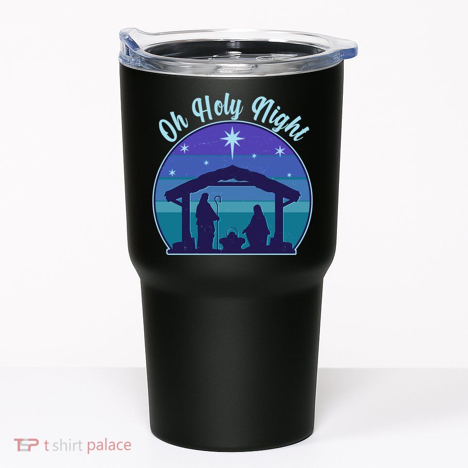 Vintage Christmas Oh Holy Night Nativity Scene Tumbler