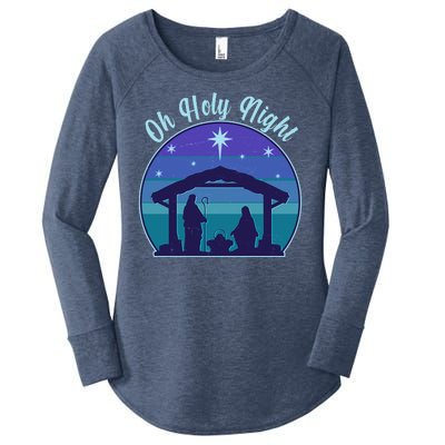 Vintage Christmas Oh Holy Night Nativity Scene Women's Perfect Tri Tunic Long Sleeve Shirt