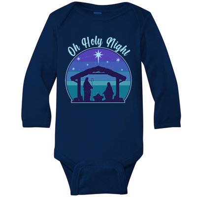 Vintage Christmas Oh Holy Night Nativity Scene Baby Long Sleeve Bodysuit