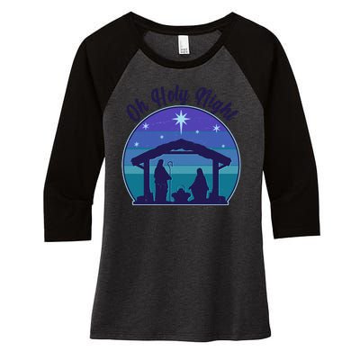 Vintage Christmas Oh Holy Night Nativity Scene Women's Tri-Blend 3/4-Sleeve Raglan Shirt