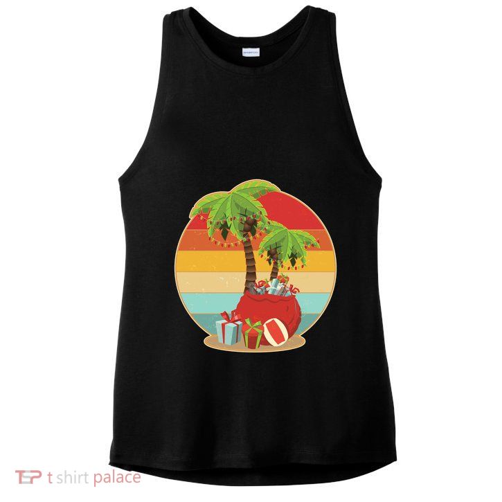 Vintage Christmas Palm Tree and Presents Christmas In July Ladies PosiCharge Tri-Blend Wicking Tank