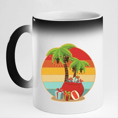 Vintage Christmas Palm Tree and Presents Christmas In July 11oz Black Color Changing Mug