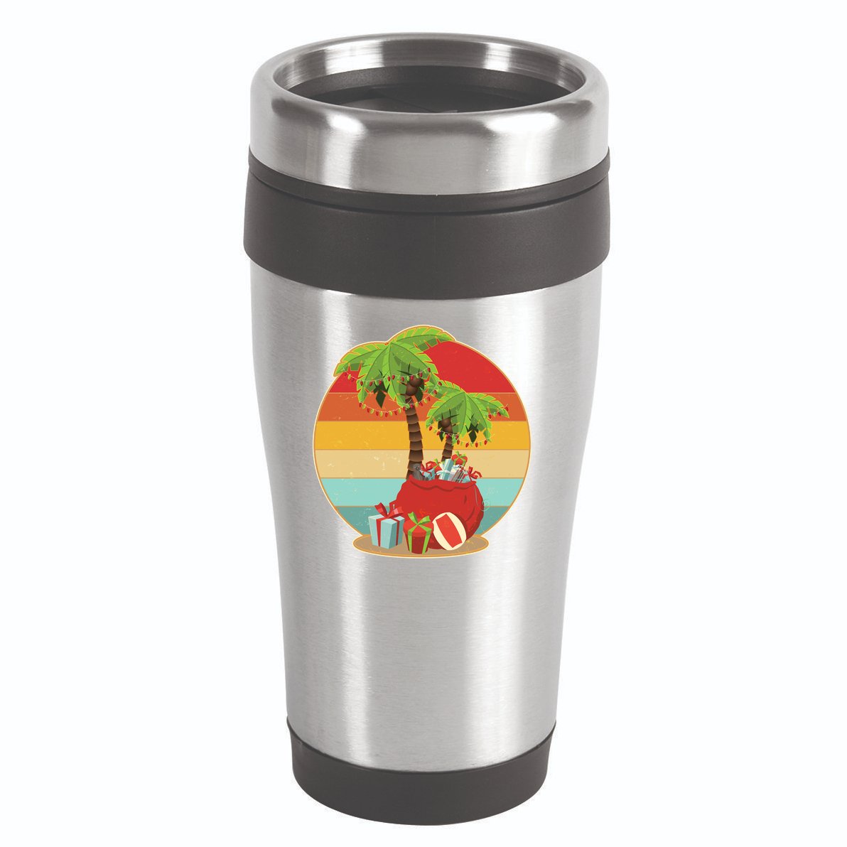 Vintage Christmas Palm Tree and Presents Christmas In July 16oz Travel Tumbler