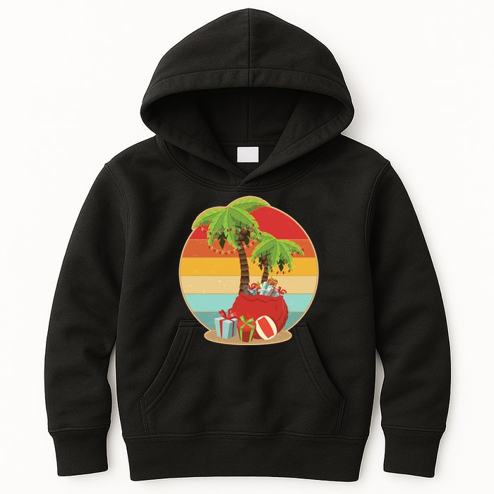 Vintage Christmas Palm Tree and Presents Christmas In July Kids Hoodie