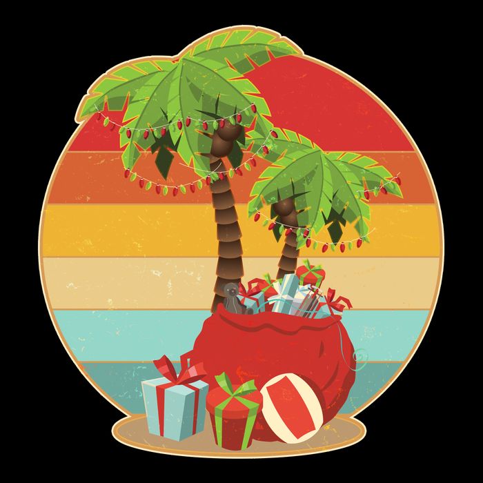 Vintage Christmas Palm Tree and Presents Christmas In July Kids Hoodie
