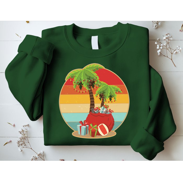 Vintage Christmas Palm Tree and Presents Christmas In July Sweatshirt