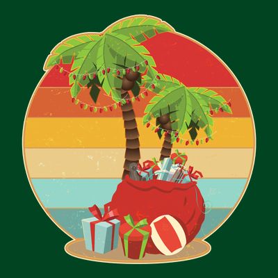 Vintage Christmas Palm Tree and Presents Christmas In July T-Shirt