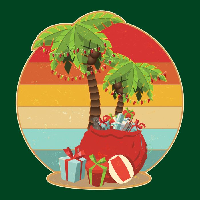 Vintage Christmas Palm Tree and Presents Christmas In July T-Shirt