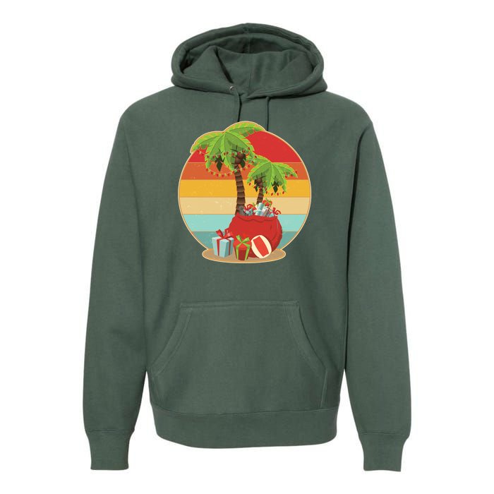 Vintage Christmas Palm Tree and Presents Christmas In July Premium Hoodie