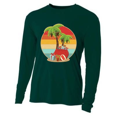 Vintage Christmas Palm Tree and Presents Christmas In July Cooling Performance Long Sleeve Crew