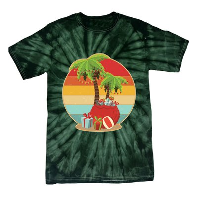 Vintage Christmas Palm Tree and Presents Christmas In July Tie-Dye T-Shirt