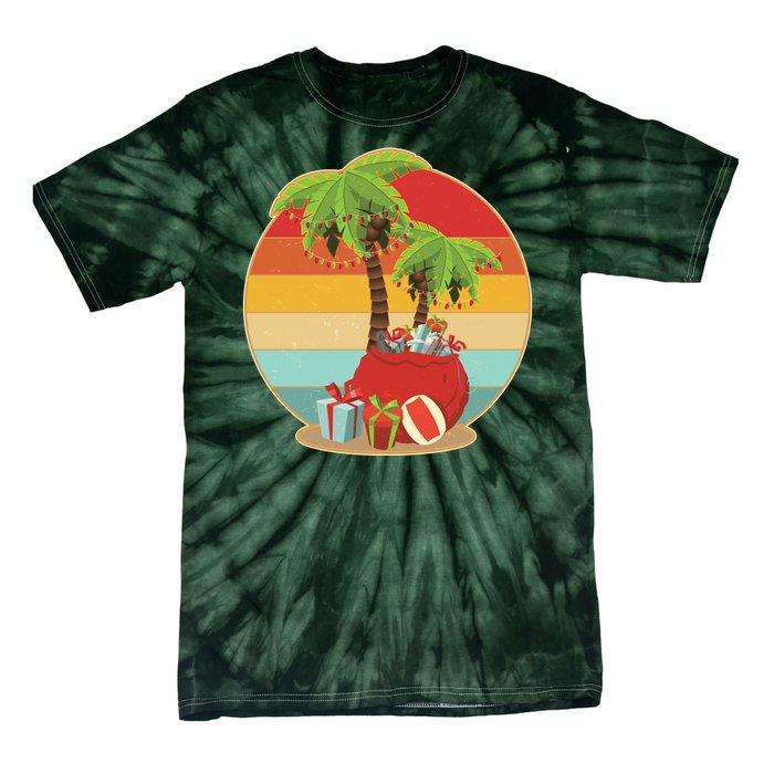 Vintage Christmas Palm Tree and Presents Christmas In July Tie-Dye T-Shirt