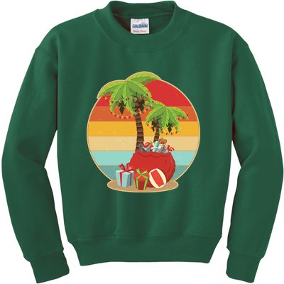 Vintage Christmas Palm Tree and Presents Christmas In July Kids Sweatshirt