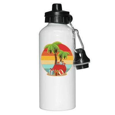 Vintage Christmas Palm Tree and Presents Christmas In July Aluminum Water Bottle