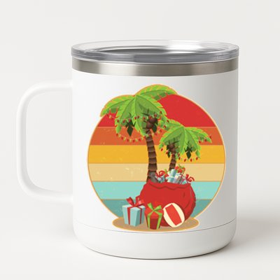 Vintage Christmas Palm Tree and Presents Christmas In July 12 oz Stainless Steel Tumbler Cup