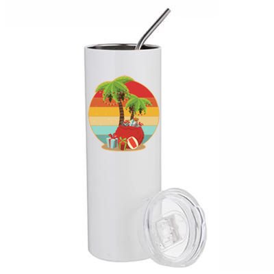 Vintage Christmas Palm Tree and Presents Christmas In July Stainless Steel Tumbler