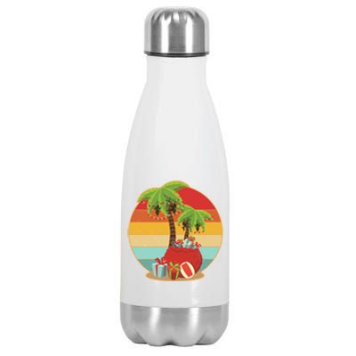 Vintage Christmas Palm Tree and Presents Christmas In July Stainless Steel Insulated Water Bottle