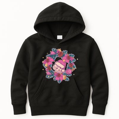 Vintage Christmas Poodle Pinecone Holly Wreath  Kids Hoodie