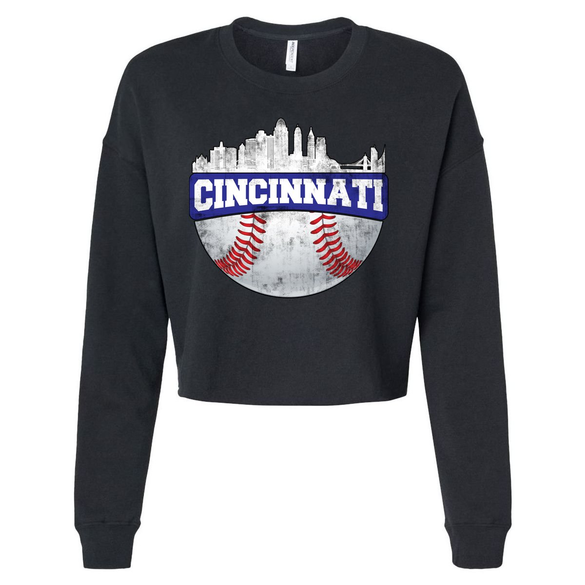 Vintage Cincinnati Ohio Baseball City Cropped Pullover Crew