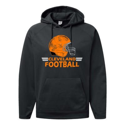 Vintage Cleveland Football Helmet Performance Fleece Hoodie