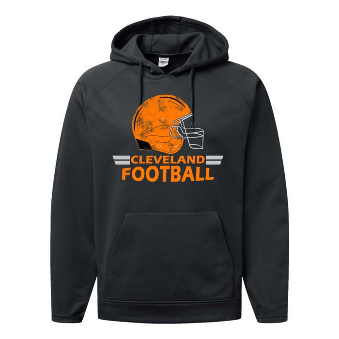 Vintage Cleveland Football Helmet Performance Fleece Hoodie