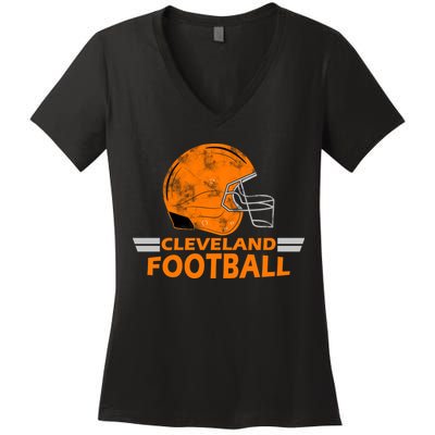 Vintage Cleveland Football Helmet Women's V-Neck T-Shirt