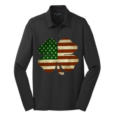 Vintage Clover Irish American Flag Silk Touch Performance Long Sleeve Polo