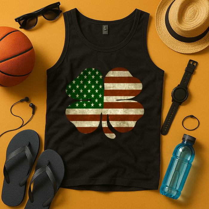 Vintage Clover Irish American Flag Tank Top