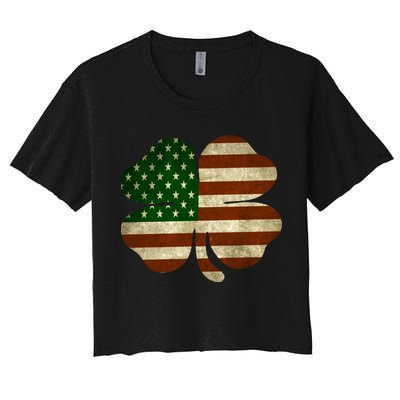 Vintage Clover Irish American Flag Crop Top