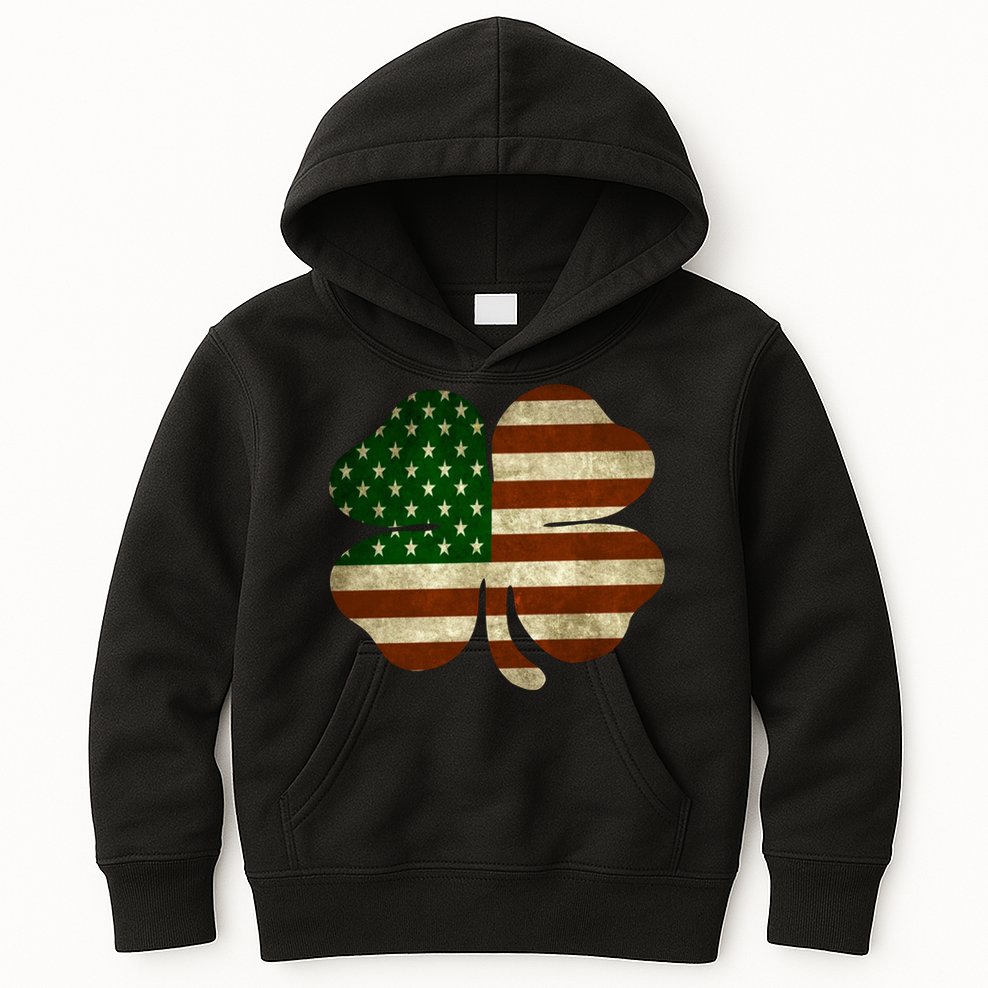 Vintage Clover Irish American Flag Kids Hoodie